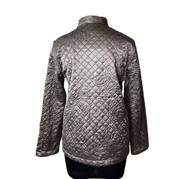 Chicos Quilted Metallic Jacket Size 0 Black Lining Lightweight Elegant Design - Picture 3 of 10